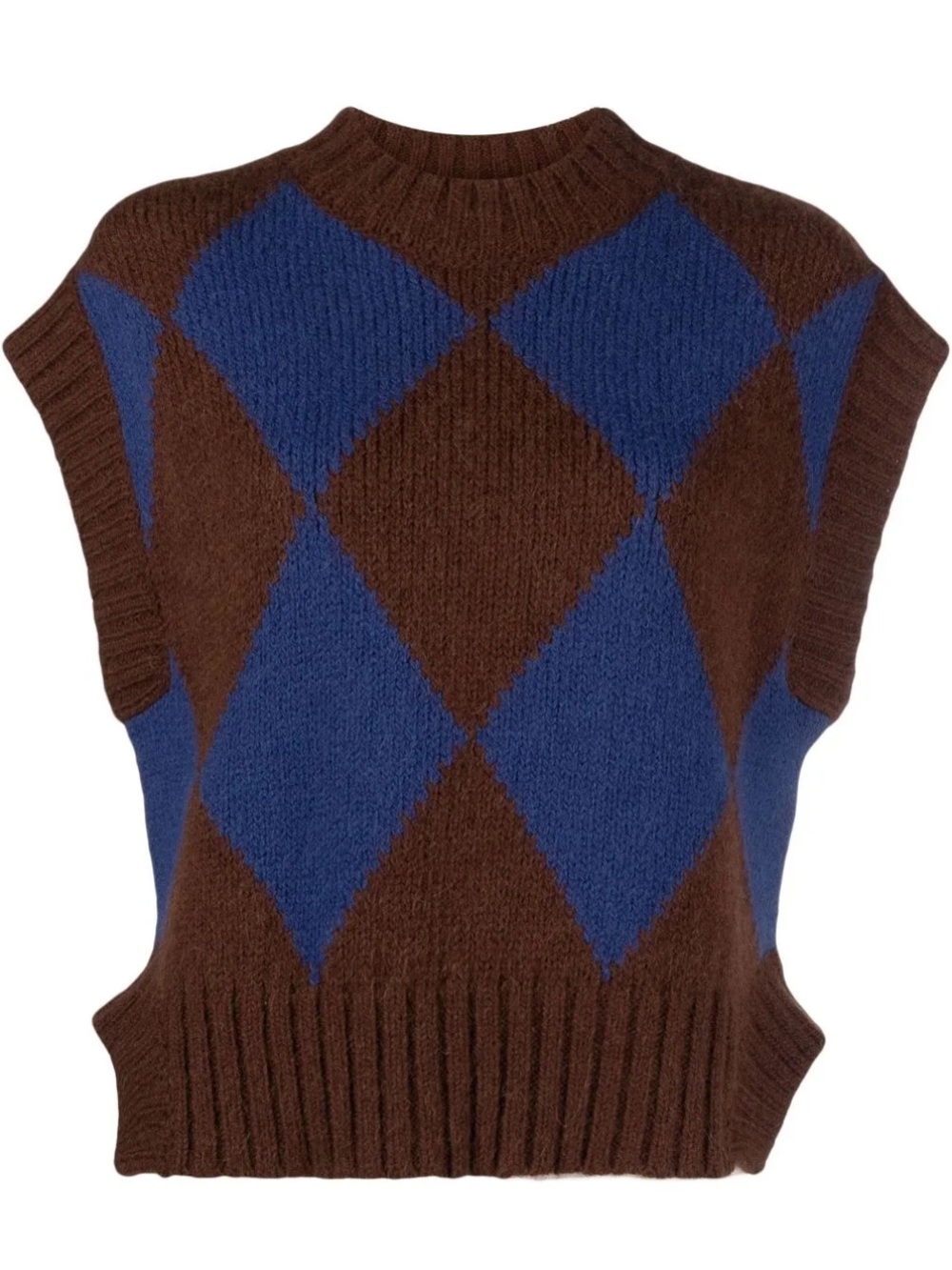 LA DoubleJ Brown & Blue Argyle Knit Vest Sleeveless Pullover